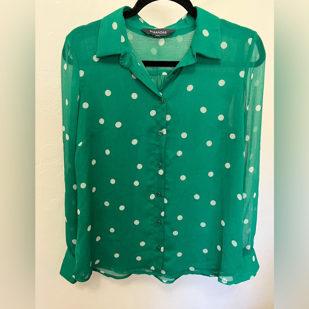 Sosandar Green & White Spot Print Shirt